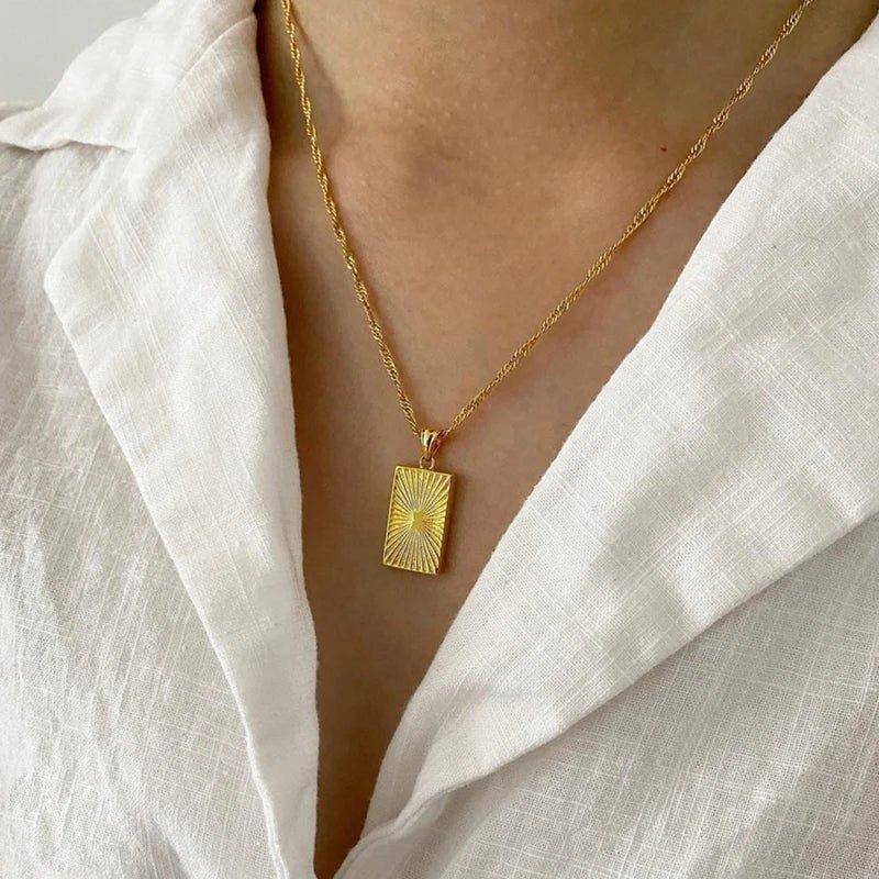 18k Gold Plated Textured Geometric Stainless Steel Tarnish Free Pendant Necklaces - Tarot Treasures