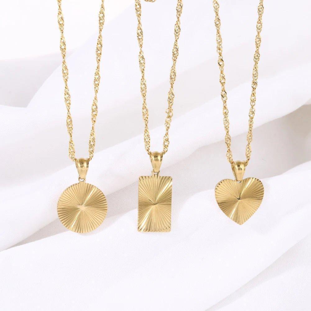 18k Gold Plated Textured Geometric Stainless Steel Tarnish Free Pendant Necklaces - Tarot Treasures