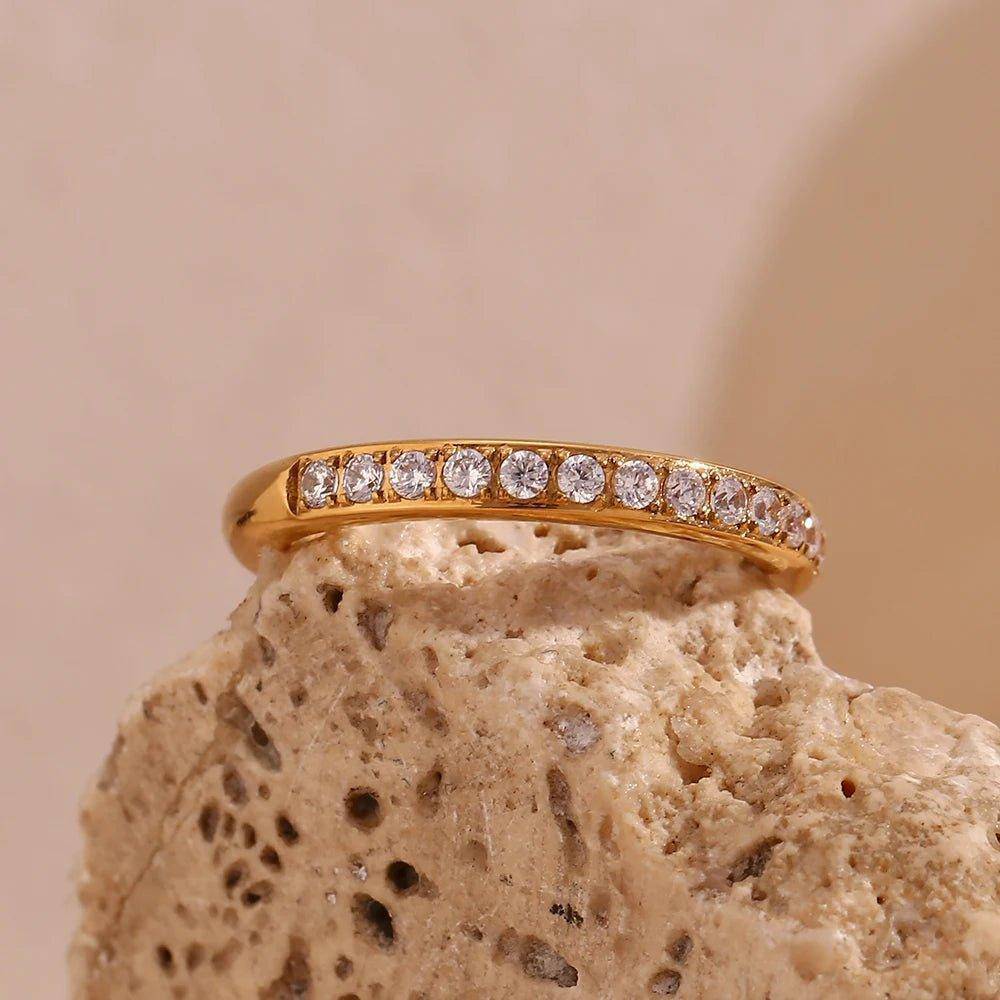 18K Gold Plated Three Piece Zircon Stainless Steel Tarnish Free Ring Set - Tarot Treasures