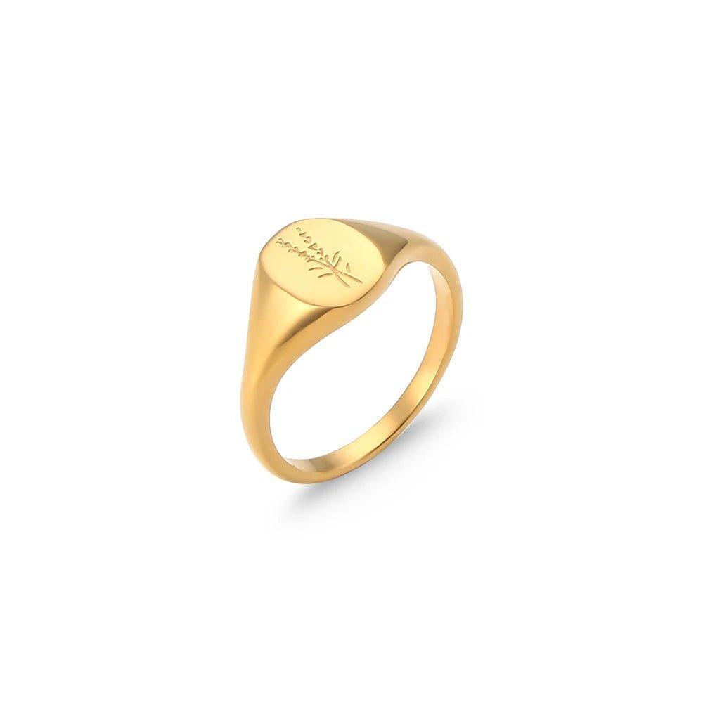 18k Gold Plated Wildflower Engraved Stainless Steel Tarnish Free Ring - Tarot Treasures