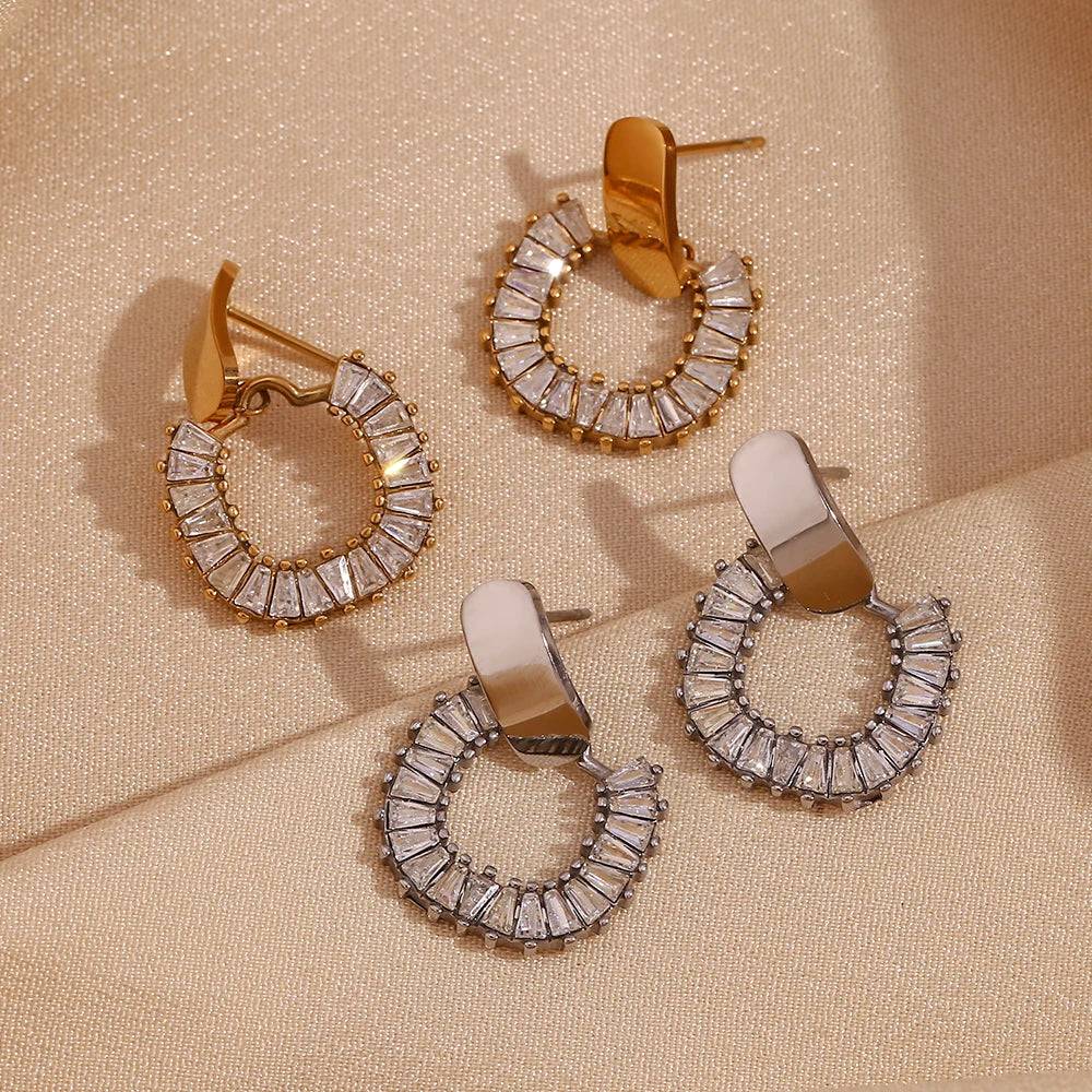 18K Gold Plated Zircon Crystal Geometric Hoop Earrings - Tarot Treasures