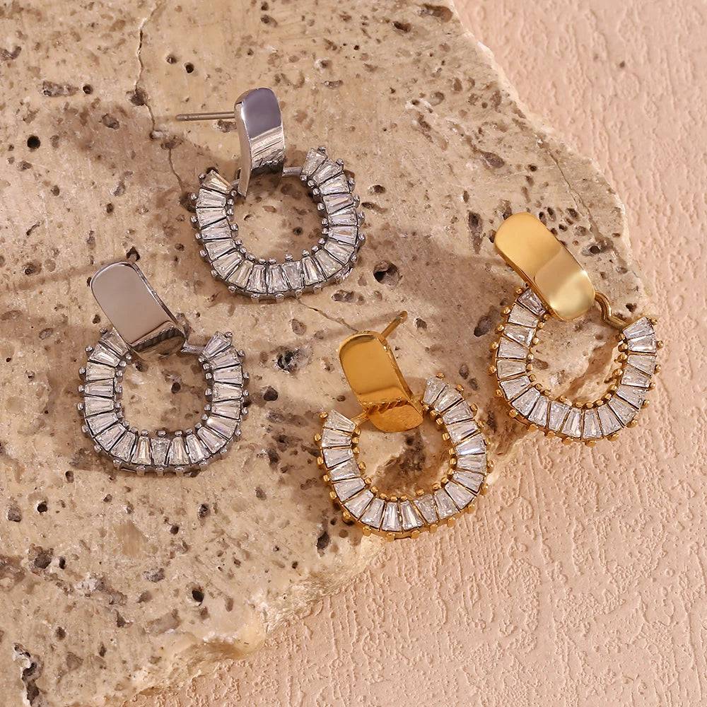 18K Gold Plated Zircon Crystal Geometric Hoop Earrings - Tarot Treasures