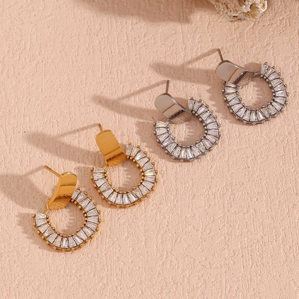 18K Gold Plated Zircon Crystal Geometric Hoop Earrings - Tarot Treasures