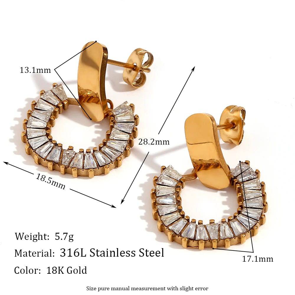 18K Gold Plated Zircon Crystal Geometric Hoop Earrings - Tarot Treasures