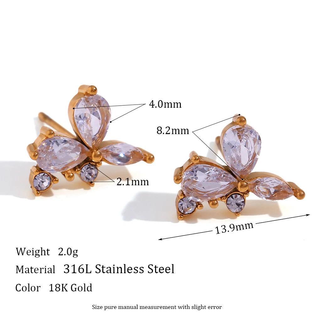 18K Gold Plated Zircon Leaf Flower Stainless Steel Tarnish Free Stud Earrings - Tarot Treasures