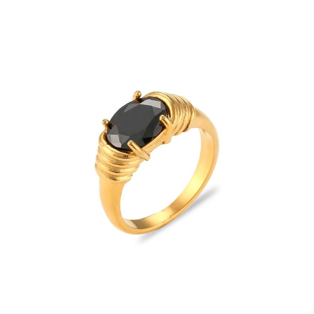 18K Gold Plated Zircon Oval Cut Stone Stainless Steel Tarnish Free Ring - Tarot Treasures