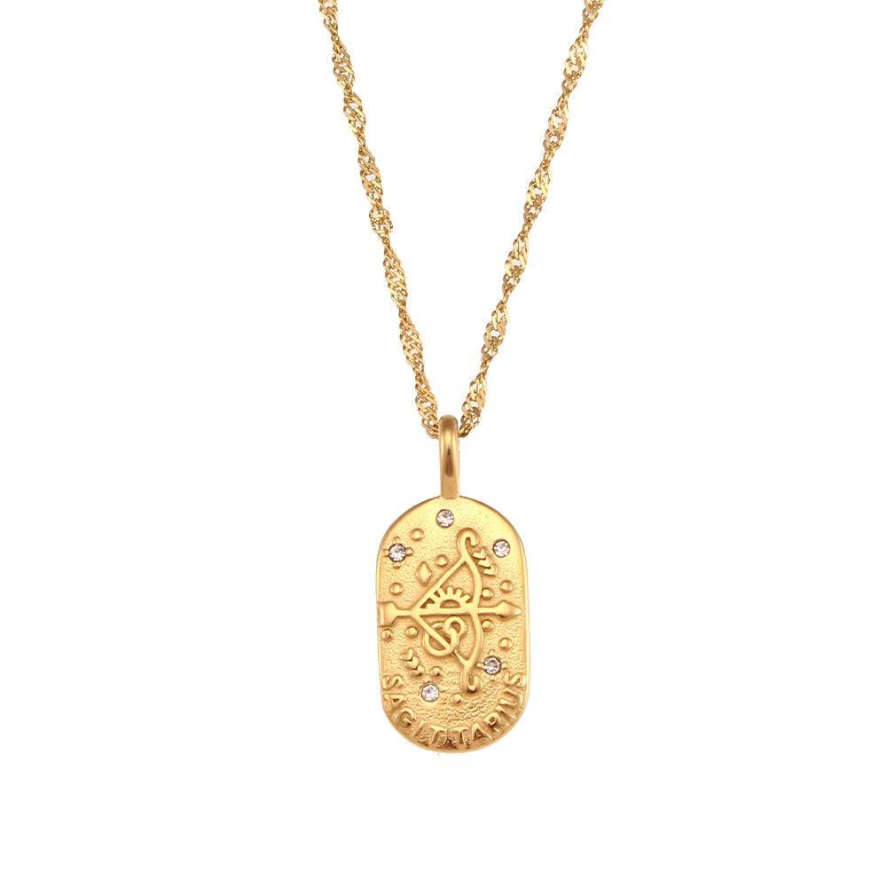 18K Gold Plated Zodiac Sign Stainless Steel Tarnish Free Pendant Necklace - Tarot Treasures