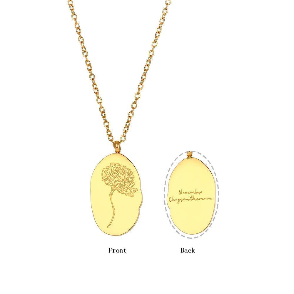 Gold Plated Birth Month Flower Stainless Steel Tarnish Free Pendant Necklace - Tarot Treasures