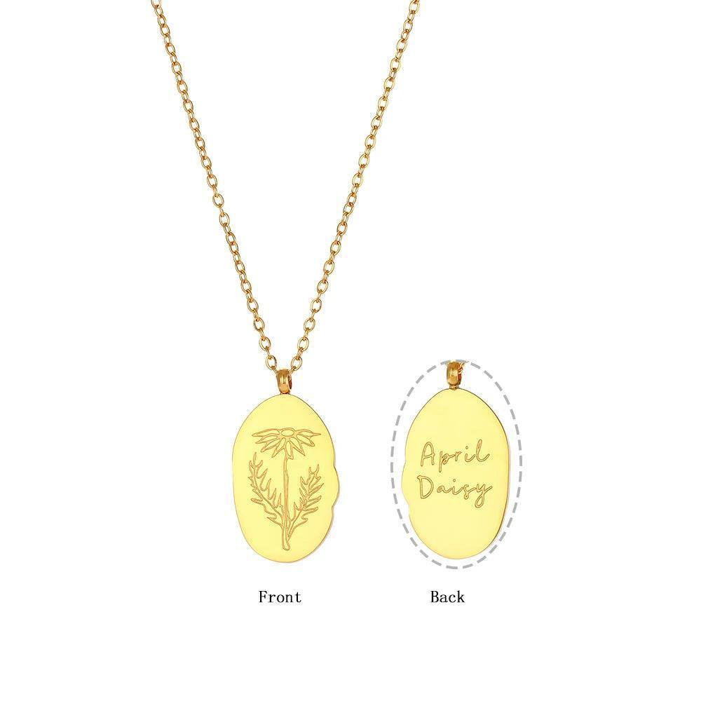 Gold Plated Birth Month Flower Stainless Steel Tarnish Free Pendant Necklace - Tarot Treasures