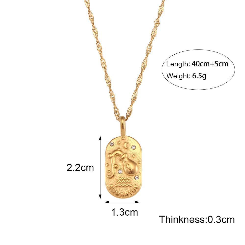 18K Gold Plated Zodiac Sign Stainless Steel Tarnish Free Pendant Necklace - Tarot Treasures