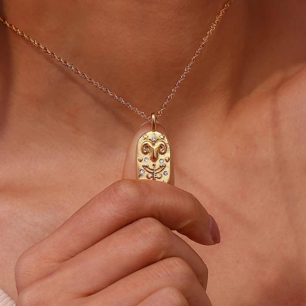 18K Gold Plated Zodiac Sign Stainless Steel Tarnish Free Pendant Necklace - Tarot Treasures