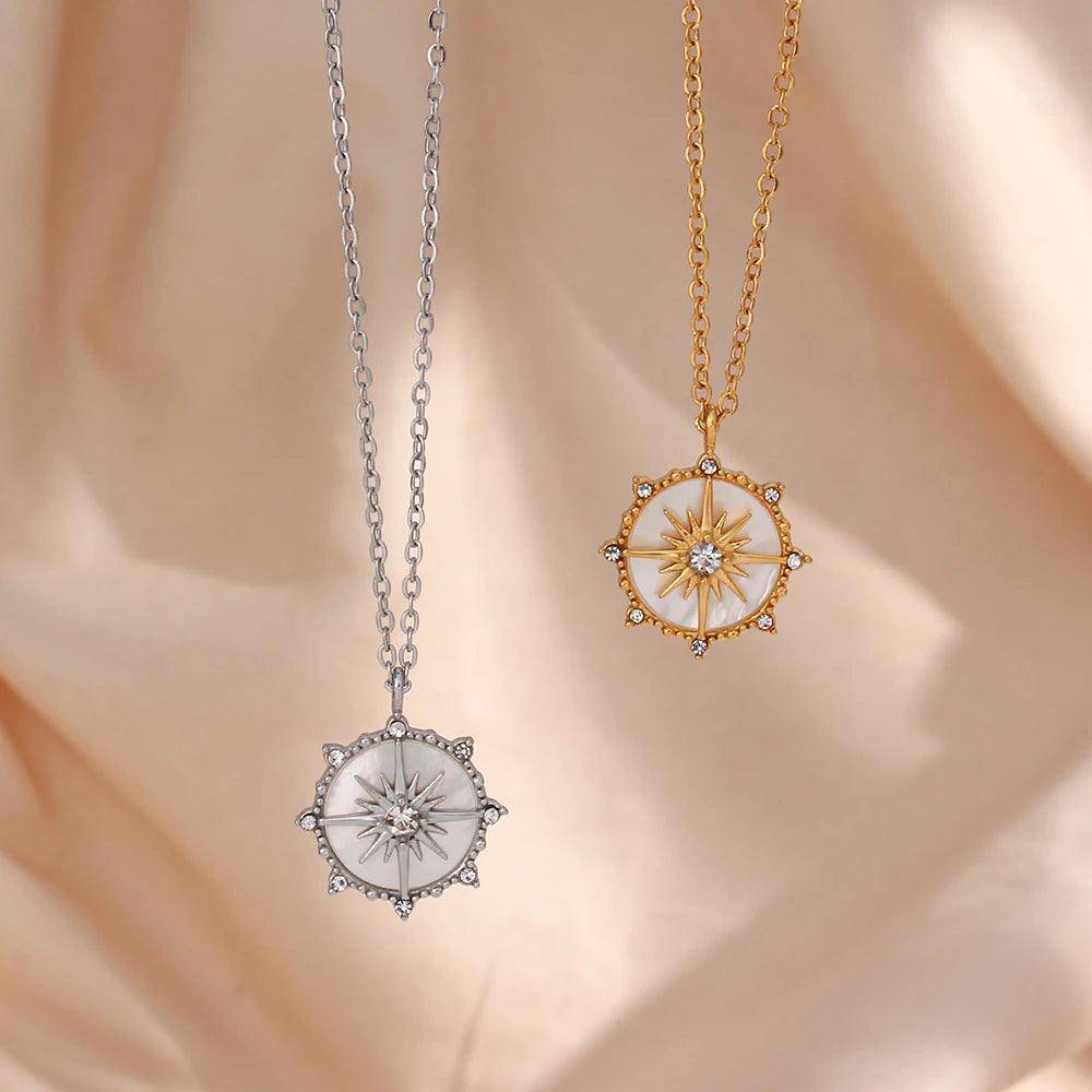 Sun Compass Stainless Steel Tarnish Free Pendant Necklace - Tarot Treasures