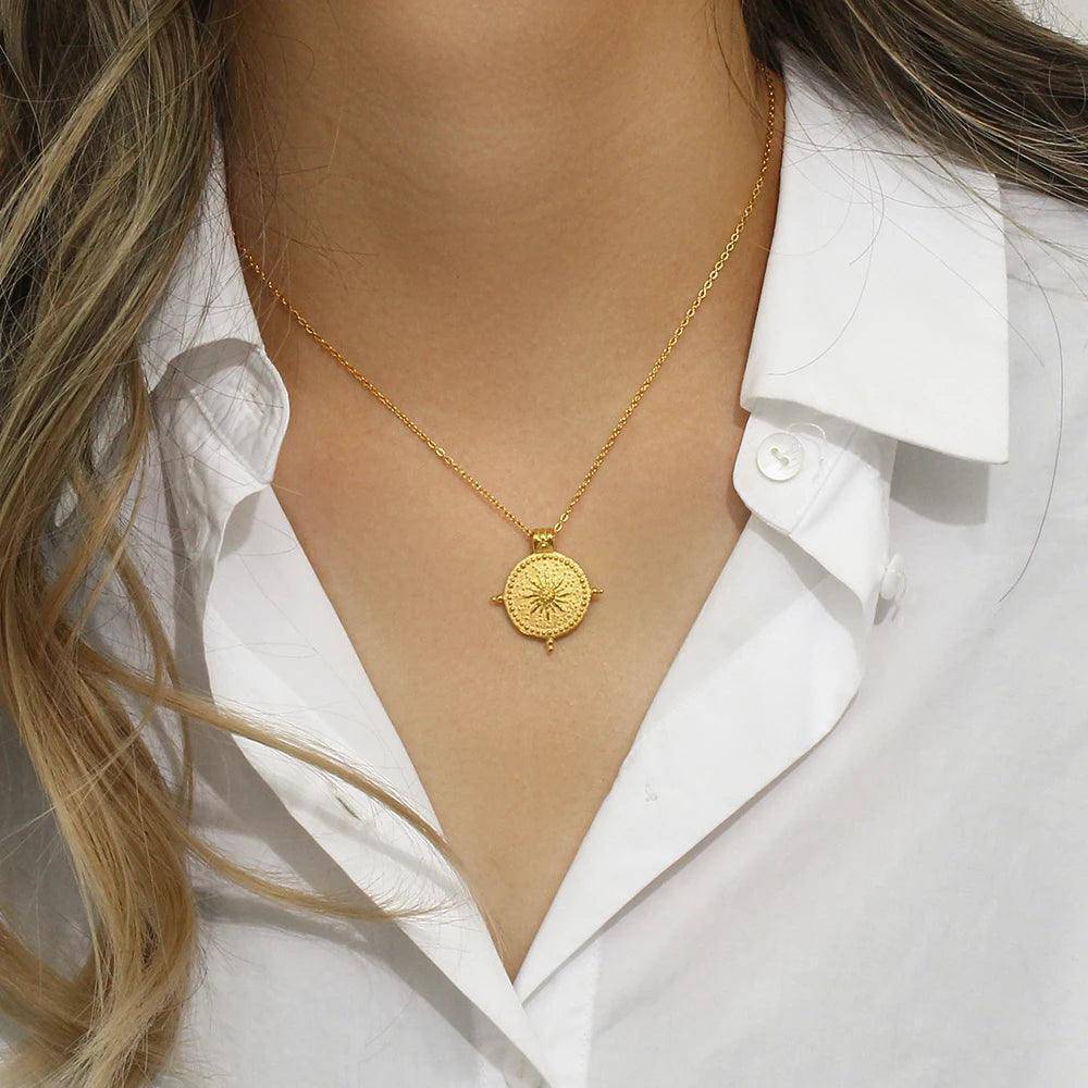 Sun Compass Stainless Steel Tarnish Free Pendant Necklace - Tarot Treasures