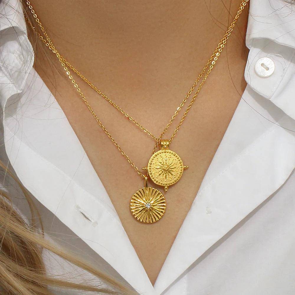 Sun Compass Stainless Steel Tarnish Free Pendant Necklace - Tarot Treasures