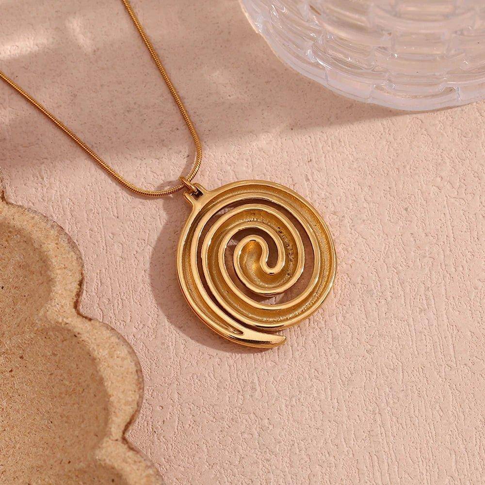 18K Gold Plated Spiral Stainless Steel Tarnish Free Pendant Necklace - Tarot Treasures