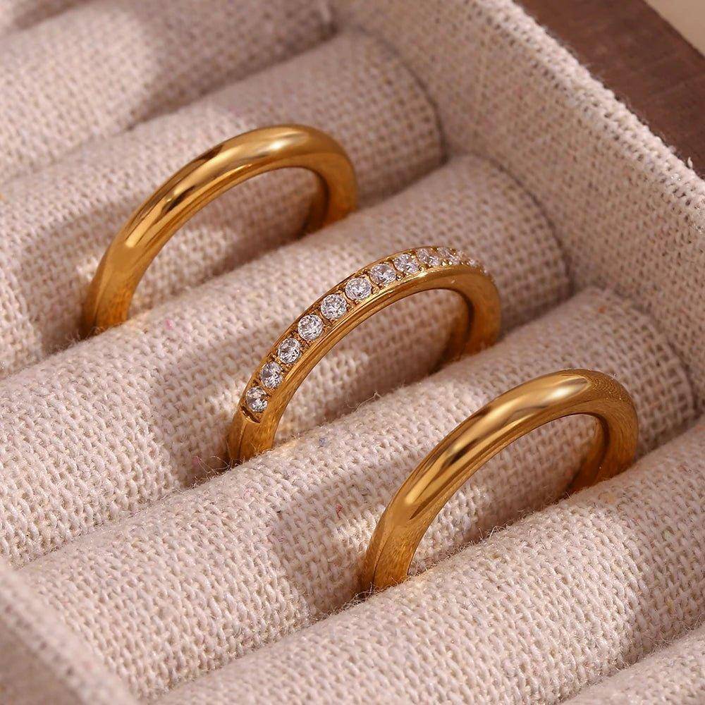 18K Gold Plated Three Piece Zircon Stainless Steel Tarnish Free Ring Set - Tarot Treasures
