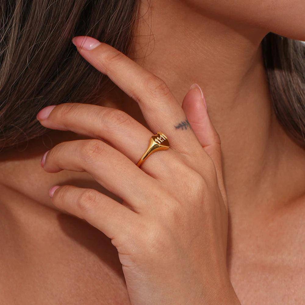 Heart Shape 11:11 Angel Number Stainless Steel Tarnish Free Ring - Tarot Treasures
