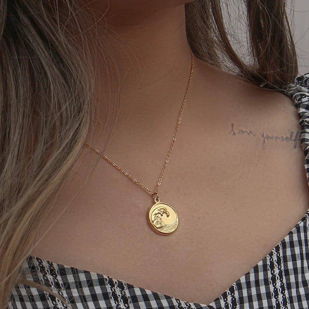 18K Gold Plated Wave Ocean Stainless Steel Tarnish Free Pendant Necklace - Tarot Treasures