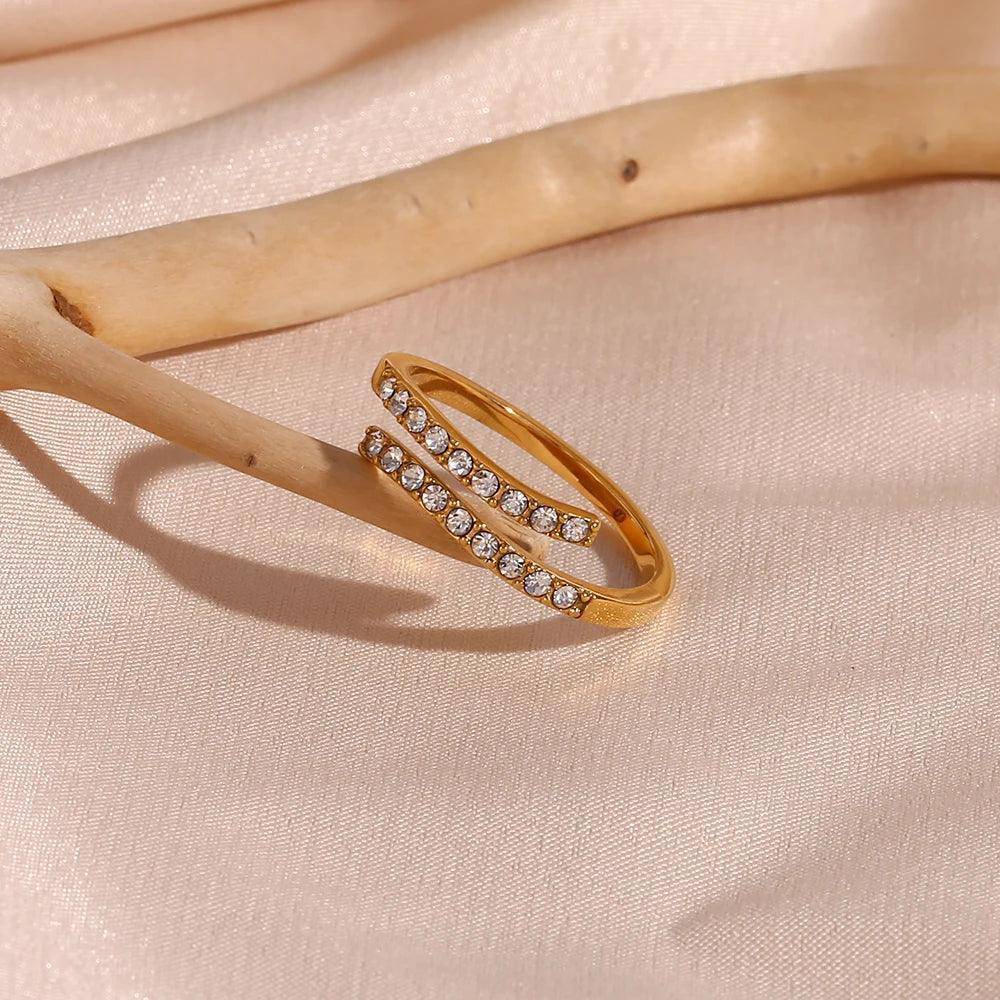 Double Layer Rhinestone Stainless Steel Tarnish Free Resizable Ring - Tarot Treasures