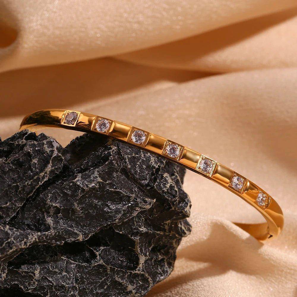 18K Gold Plated Clear Rhinestone Stainless Steel Tarnish Free Bangle - Tarot Treasures