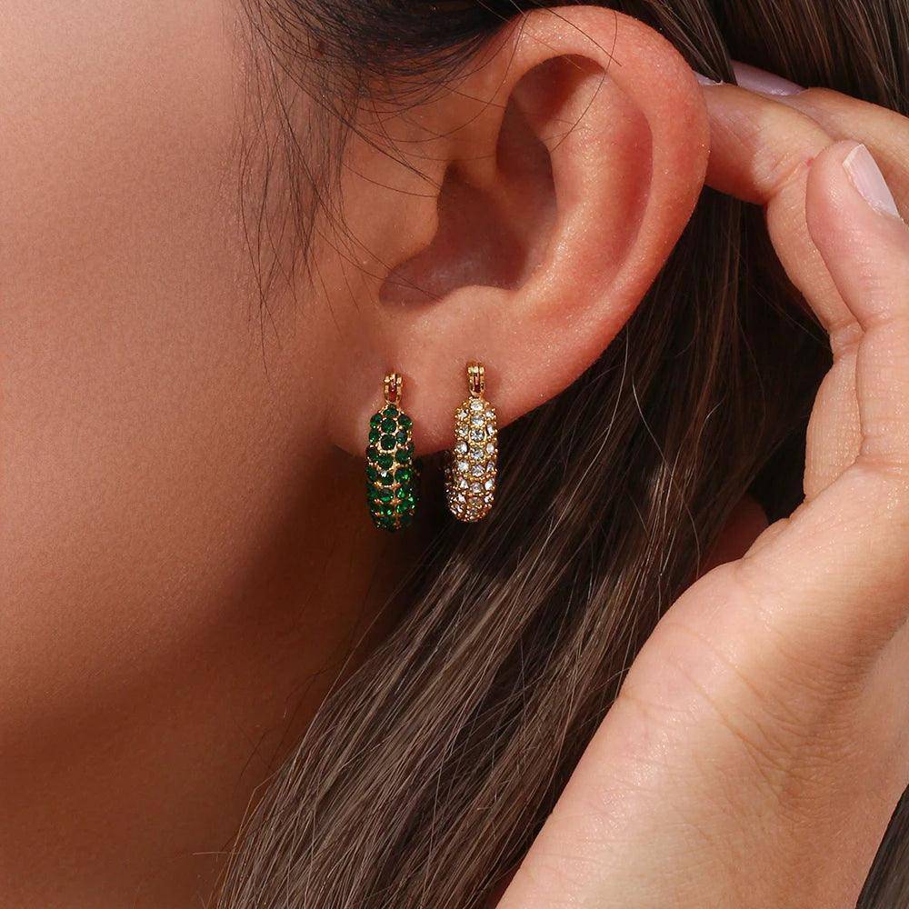 Zircon Crystal Stainless Steel Tarnish Free Hoop Earrings - Tarot Treasures