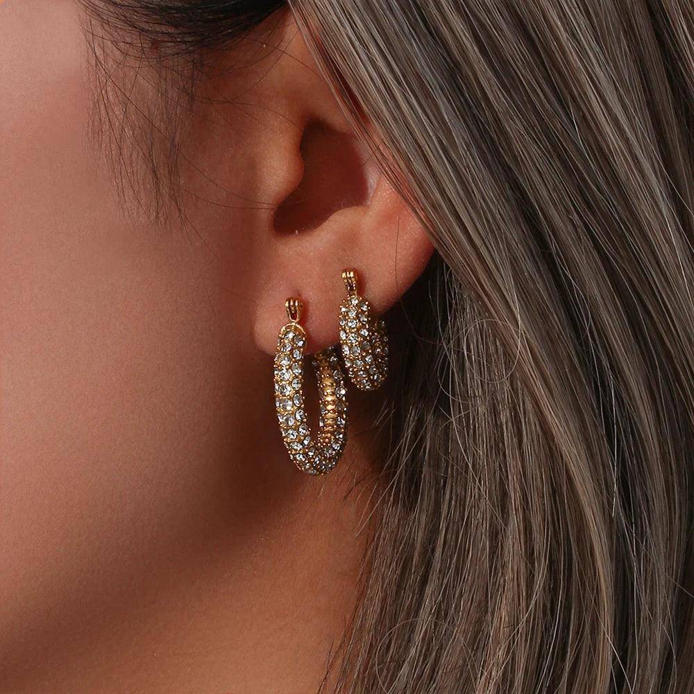 Zircon Crystal Stainless Steel Tarnish Free Hoop Earrings - Tarot Treasures