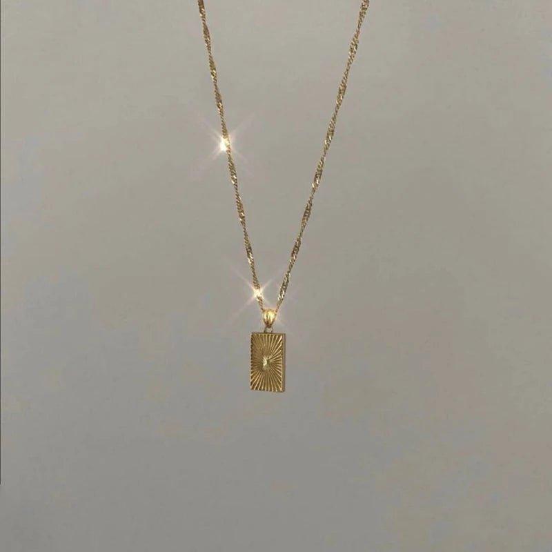 18k Gold Plated Textured Geometric Stainless Steel Tarnish Free Pendant Necklaces - Tarot Treasures