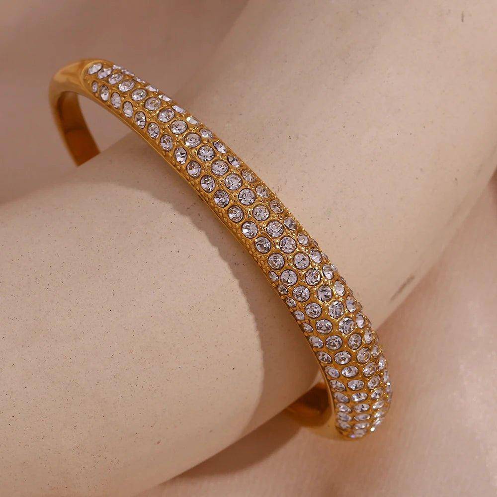 18K Gold Plated Chunky Zirconia Crystal Stainless Steel Tarnish Free Bangle - Tarot Treasures