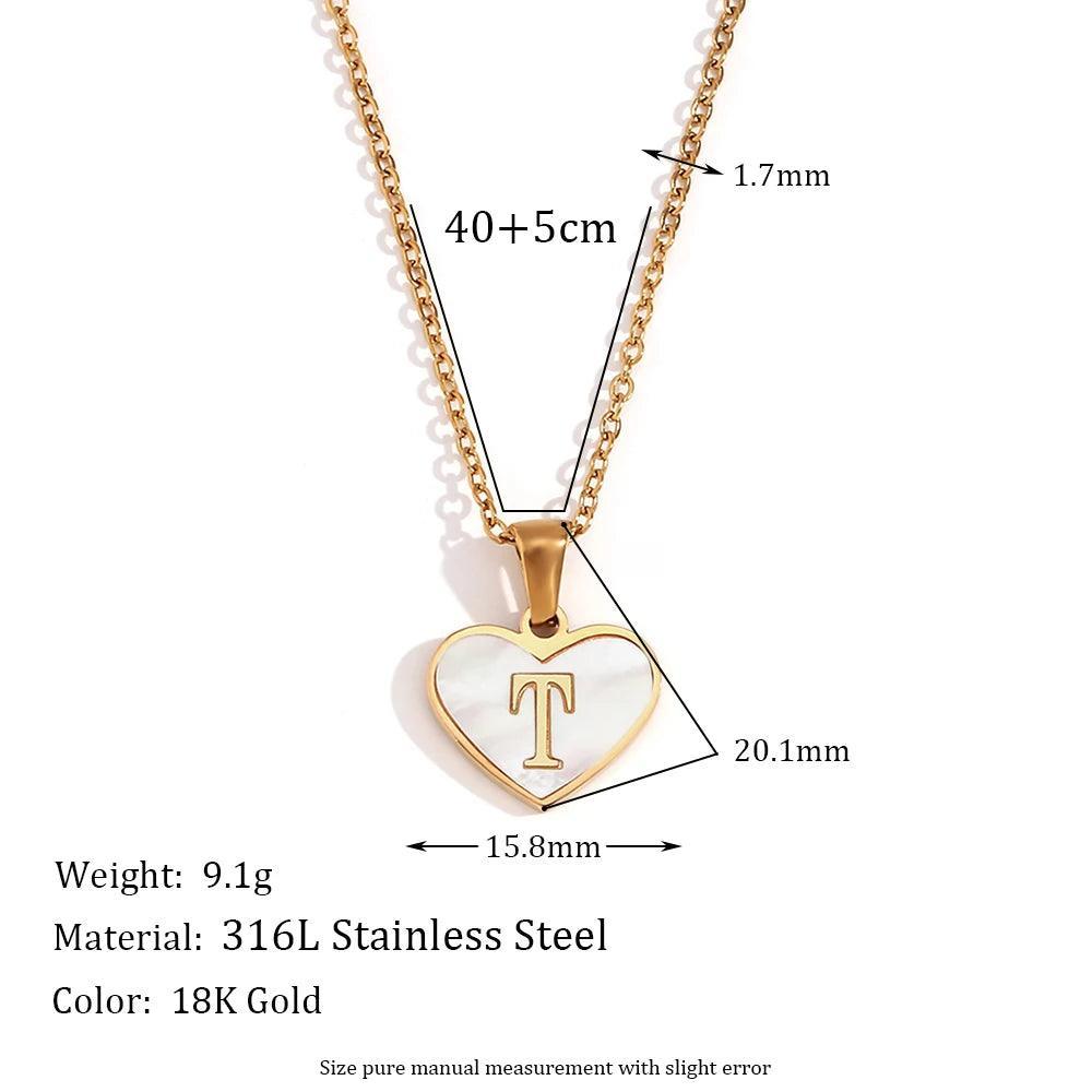 18K Gold Plated Heart Initial Stainless Steel Tarnish Free Pendant Necklace - Tarot Treasures