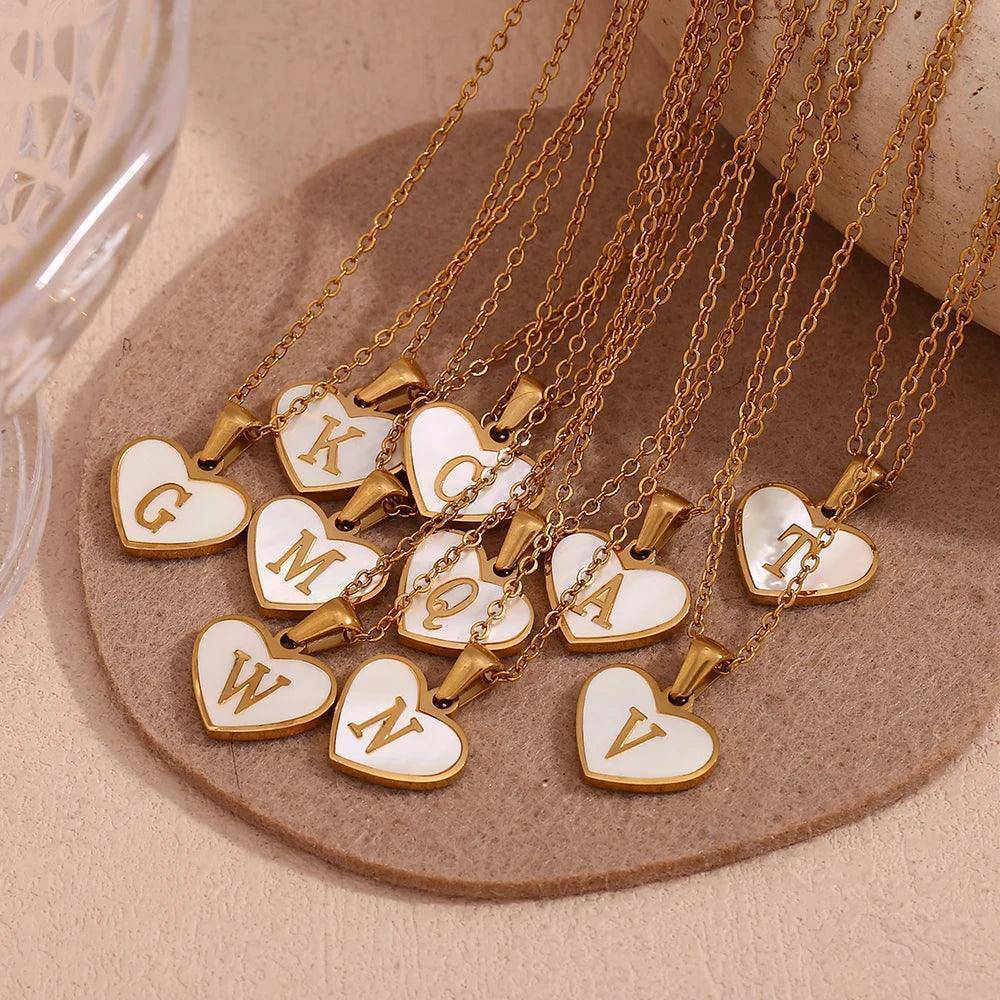 18K Gold Plated Heart Initial Stainless Steel Tarnish Free Pendant Necklace - Tarot Treasures