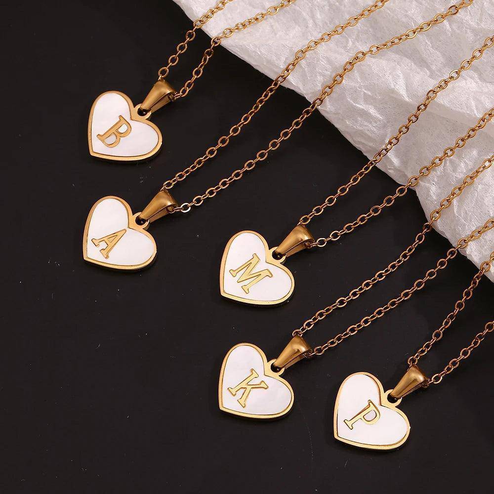 18K Gold Plated Heart Initial Stainless Steel Tarnish Free Pendant Necklace - Tarot Treasures