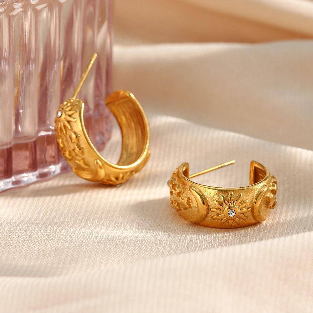 Celestial Gold and Silver Stainless Steel Tarnish Free Hoop Earrings - Tarot Treasures