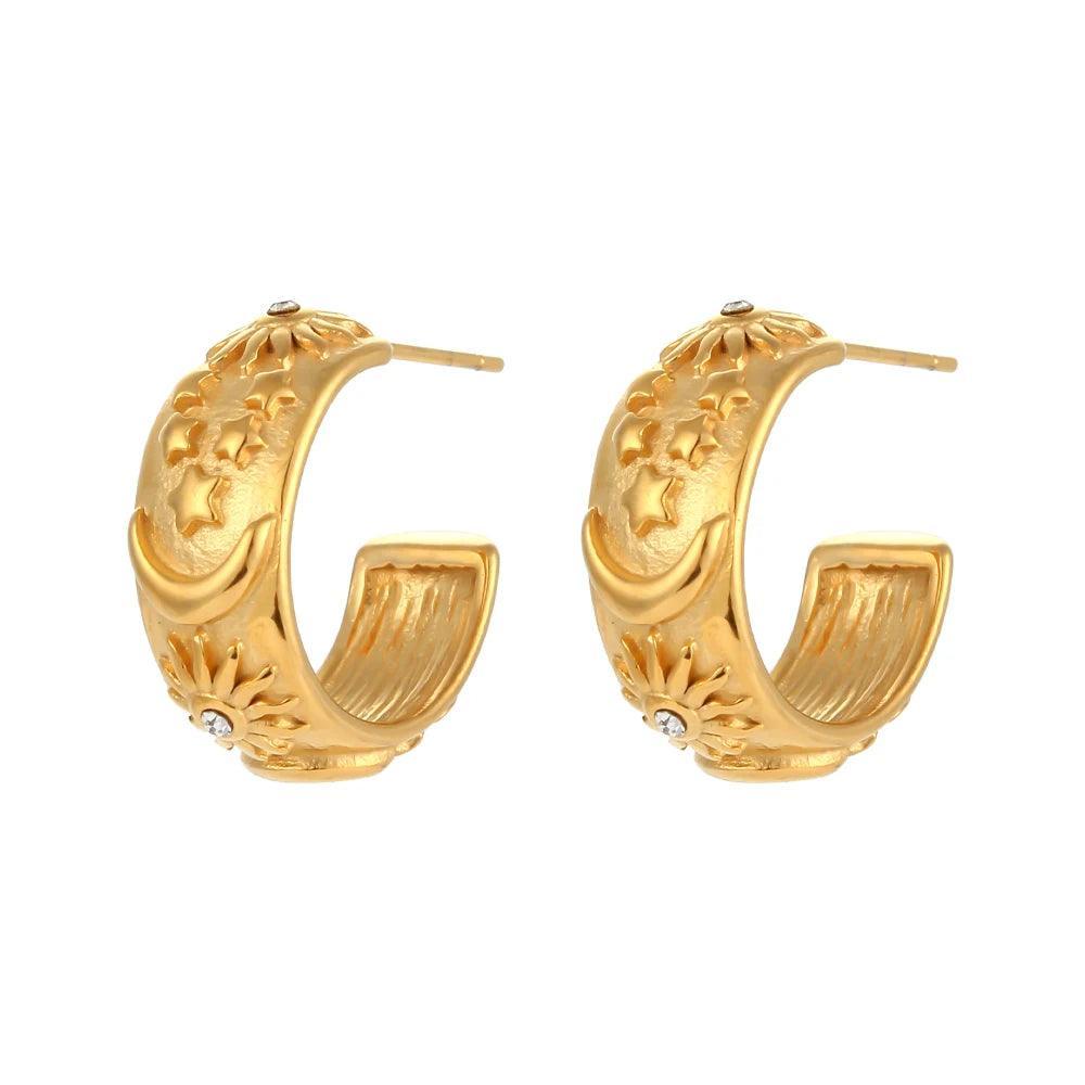 Celestial Gold and Silver Stainless Steel Tarnish Free Hoop Earrings - Tarot Treasures