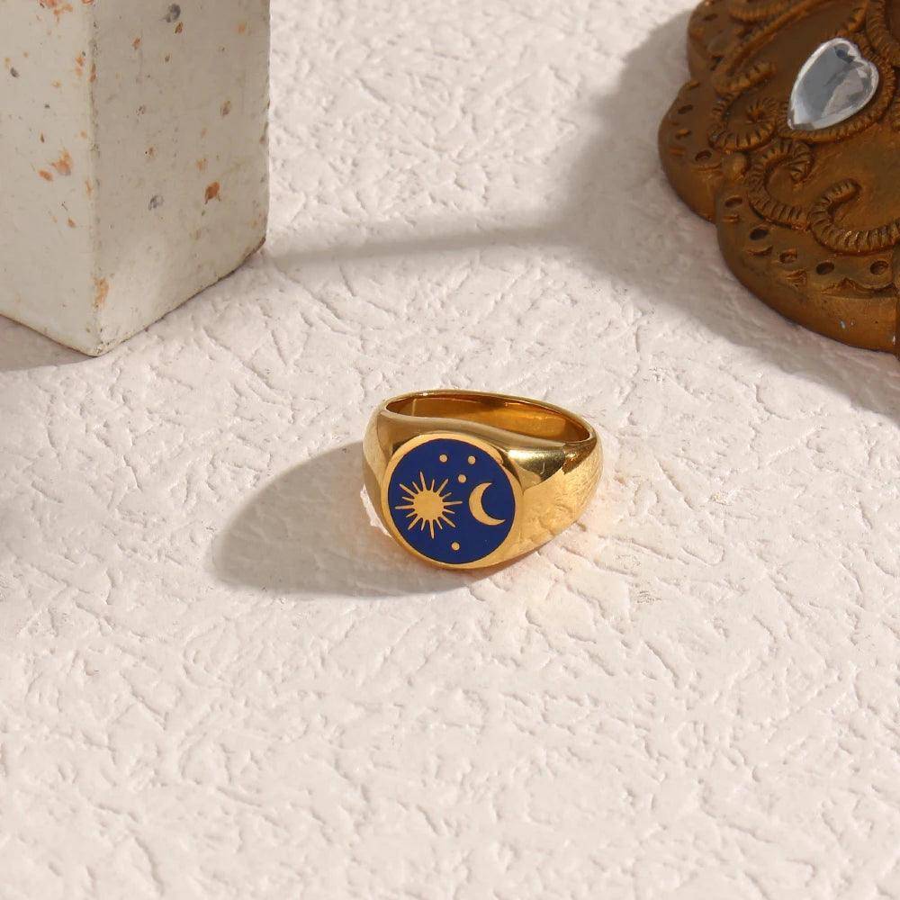 Circular Universe Golden Stainless Steel Tarnish Free Ring - Tarot Treasures