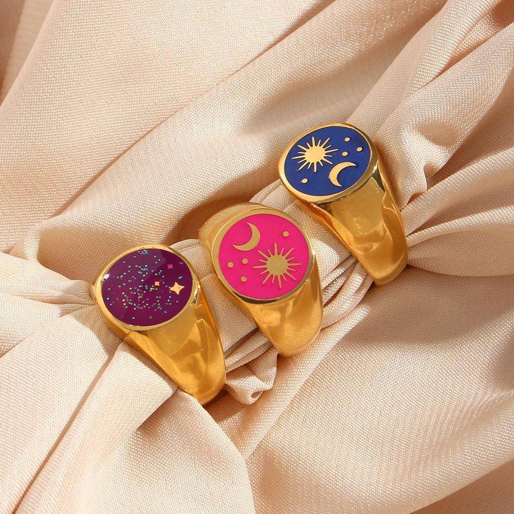 Circular Universe Golden Stainless Steel Tarnish Free Ring - Tarot Treasures