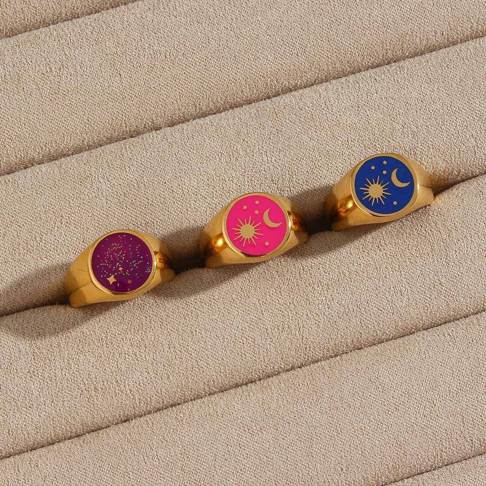 Circular Universe Golden Stainless Steel Tarnish Free Ring - Tarot Treasures