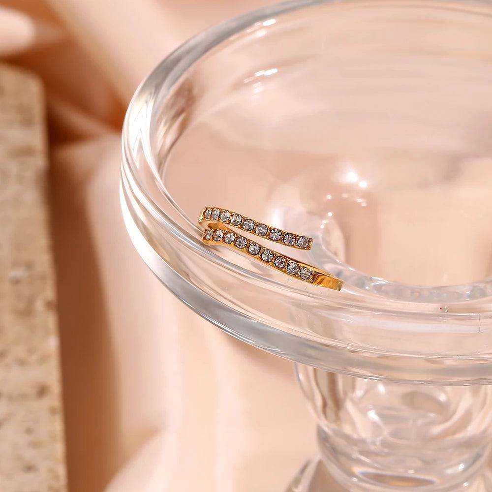 Double Layer Rhinestone Stainless Steel Tarnish Free Resizable Ring - Tarot Treasures