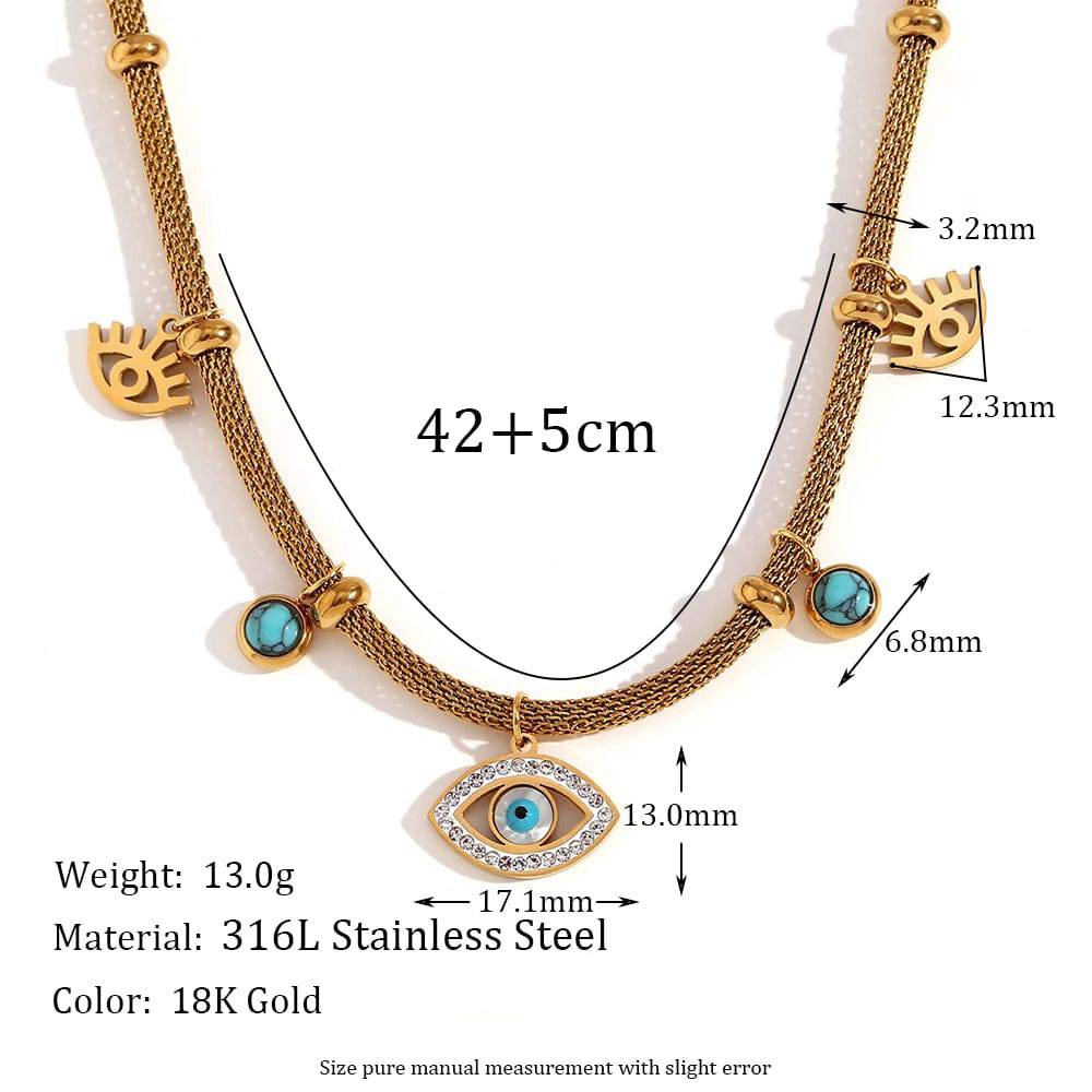 E.B.belle Septum Bead Turquoise Eye Necklace for Women Bracelet Tarnish Free 316L Stainless Steel 18K Gold Plated Jewelry Set - Tarot Treasures