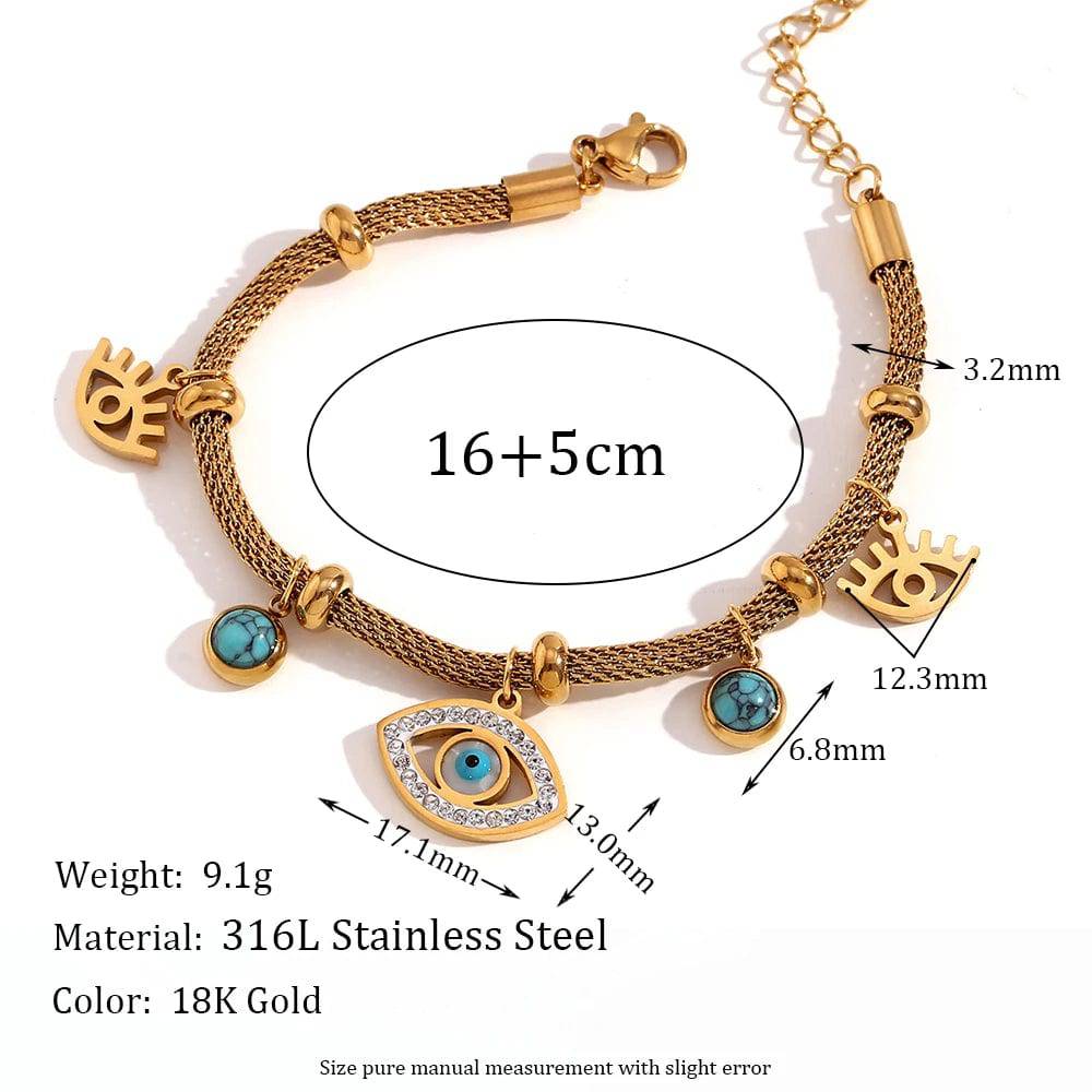 E.B.belle Septum Bead Turquoise Eye Necklace for Women Bracelet Tarnish Free 316L Stainless Steel 18K Gold Plated Jewelry Set - Tarot Treasures