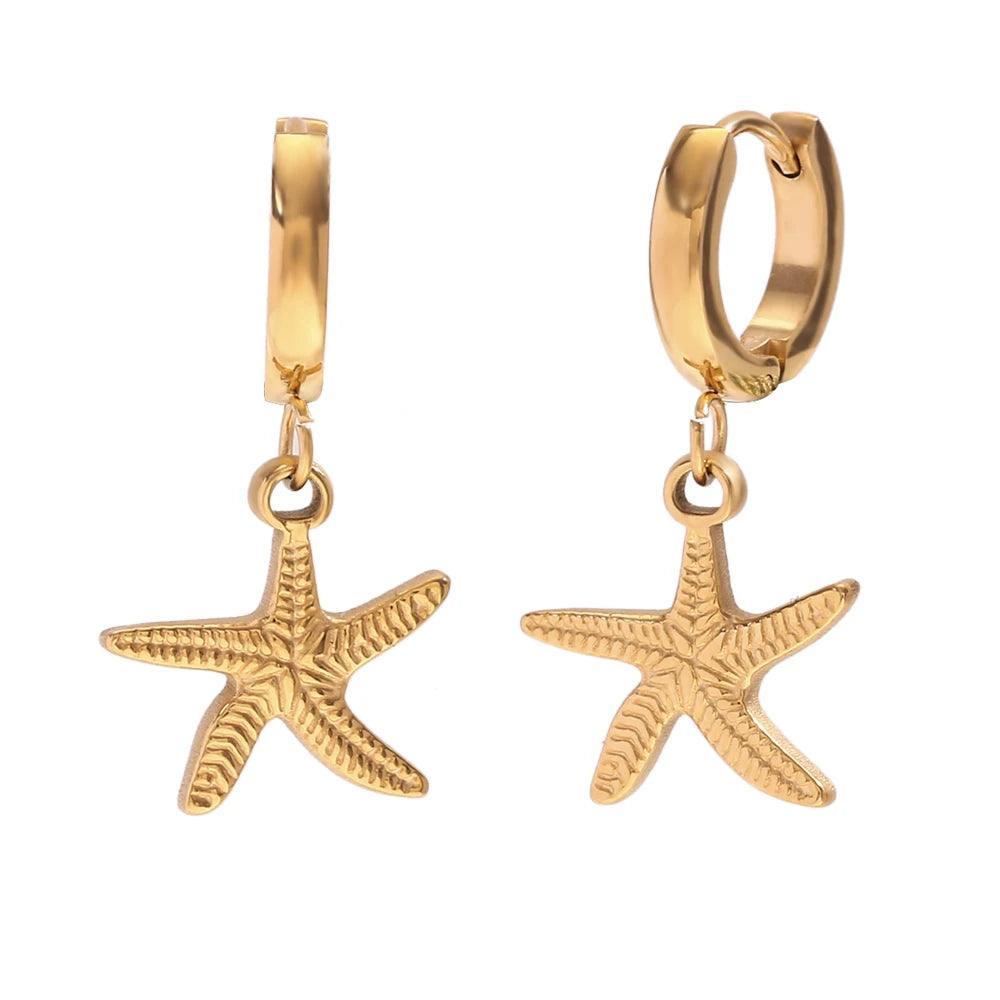 E.B.belle Summer Ocean Series Dolphin Fish Scallop Earrings 316L Stainless Steel Gift 18K Gold Plated Jewelry - Tarot Treasures