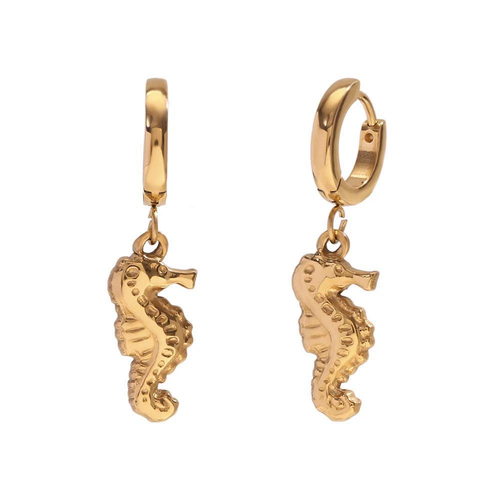 E.B.belle Summer Ocean Series Dolphin Fish Scallop Earrings 316L Stainless Steel Gift 18K Gold Plated Jewelry - Tarot Treasures