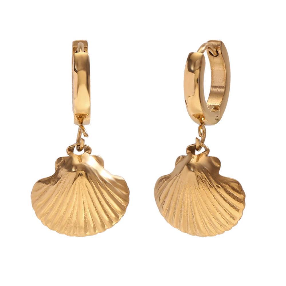 E.B.belle Summer Ocean Series Dolphin Fish Scallop Earrings 316L Stainless Steel Gift 18K Gold Plated Jewelry - Tarot Treasures