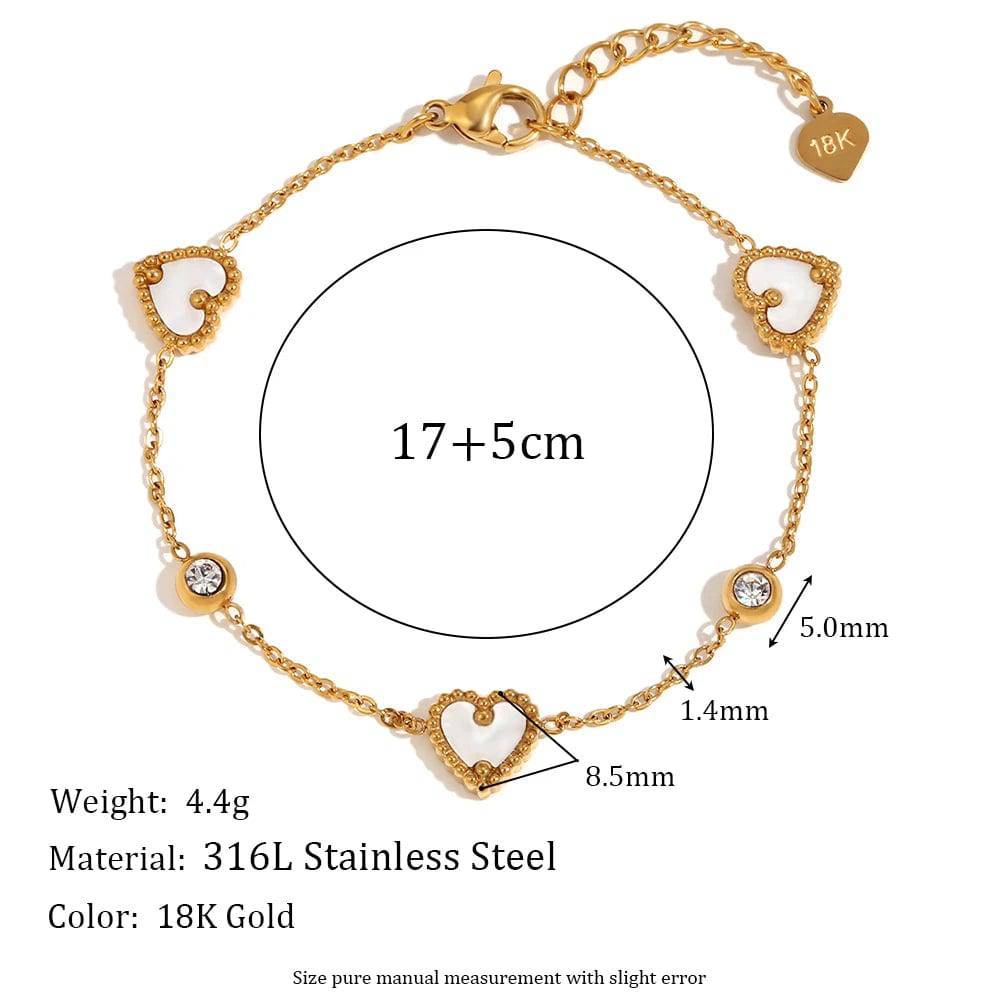 E.B.belle Three Shell Heart Round Bracelet Necklace Stainless Steel Women's Hand Bracelets 18K Gold Plated Jewelry - Tarot Treasures