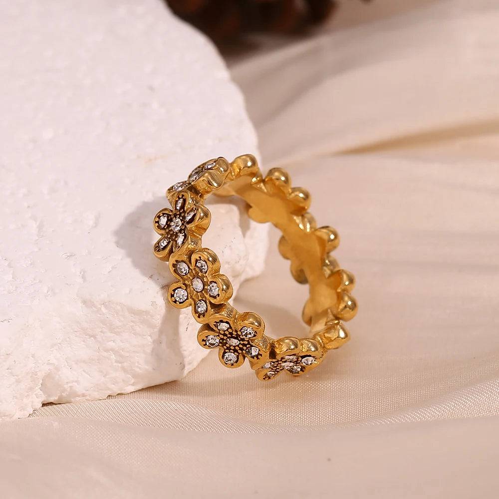 18K Gold Plated Small Daisy Stainless Steel Tarnish Free Ring - Tarot Treasures