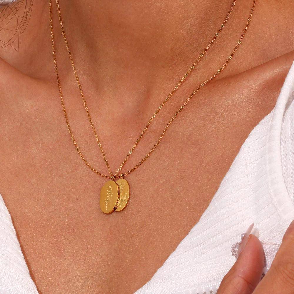 Gold Plated Birth Month Flower Stainless Steel Tarnish Free Pendant Necklace - Tarot Treasures