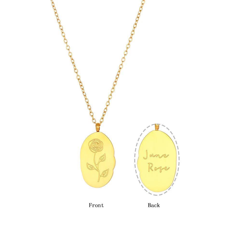 Gold Plated Birth Month Flower Stainless Steel Tarnish Free Pendant Necklace - Tarot Treasures