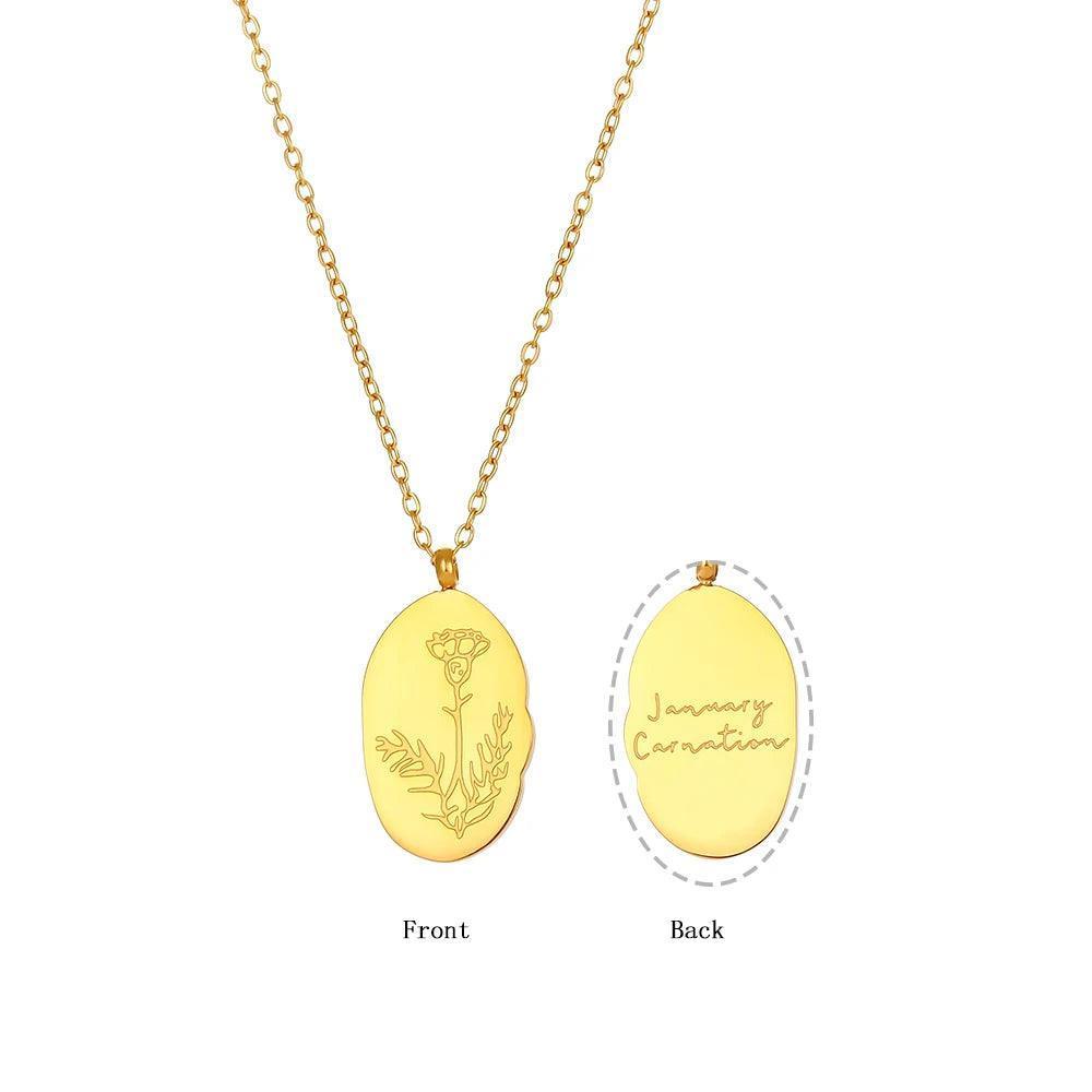 Gold Plated Birth Month Flower Stainless Steel Tarnish Free Pendant Necklace - Tarot Treasures