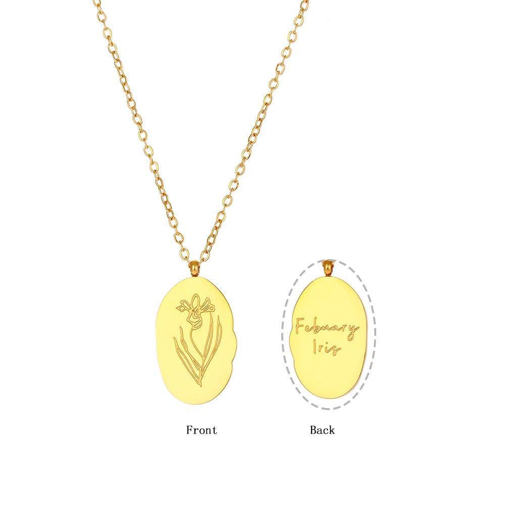 Gold Plated Birth Month Flower Stainless Steel Tarnish Free Pendant Necklace - Tarot Treasures