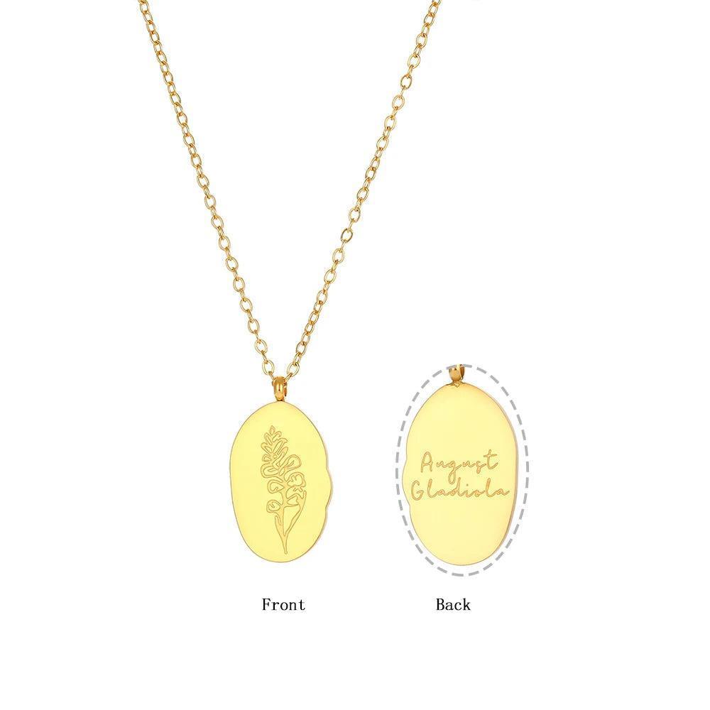 Gold Plated Birth Month Flower Stainless Steel Tarnish Free Pendant Necklace - Tarot Treasures