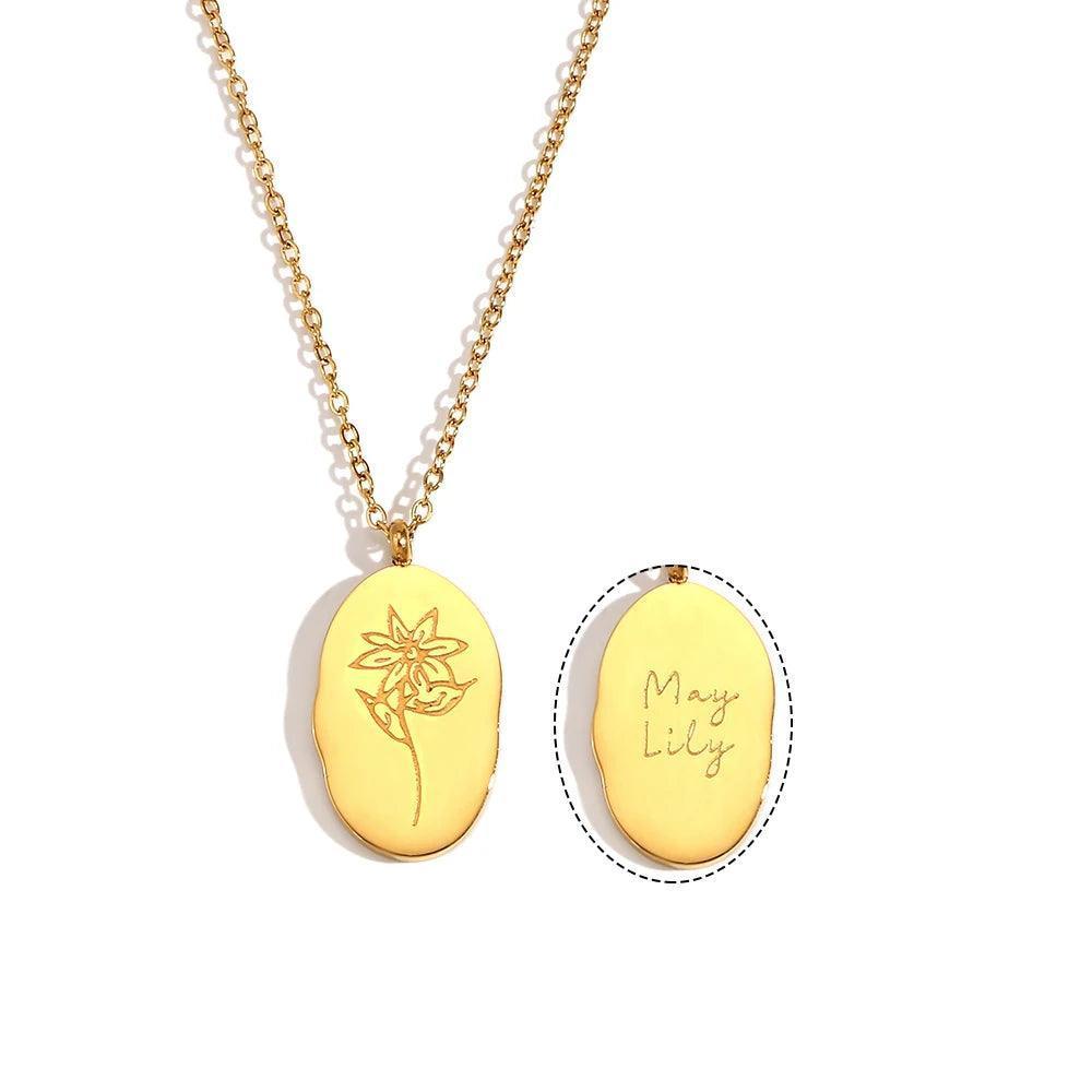 Gold Plated Birth Month Flower Stainless Steel Tarnish Free Pendant Necklace - Tarot Treasures